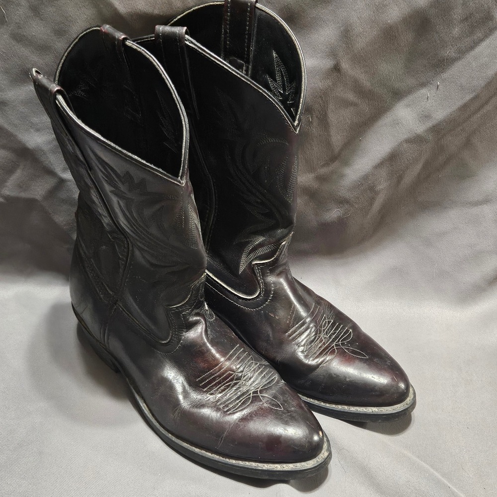 Laredo 4246 Black Cherry Leather Western Cowboy Boots Mens Size 10D Embroidered
